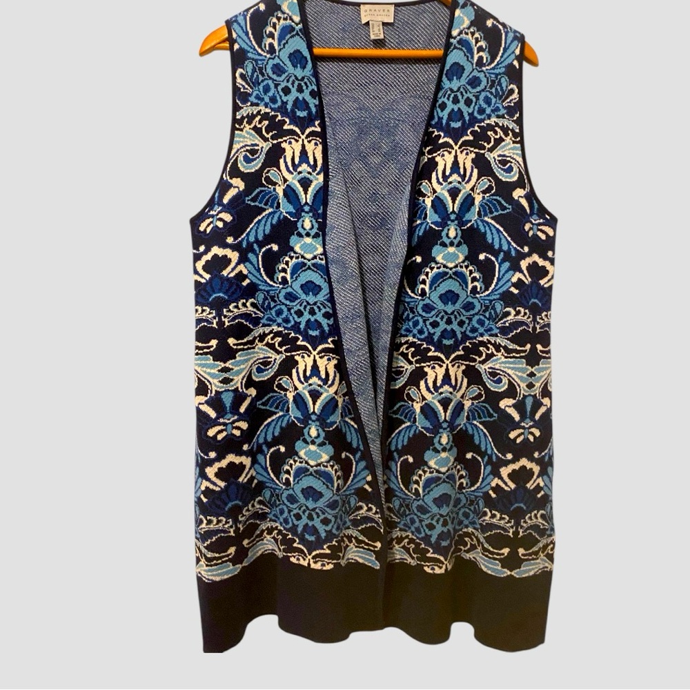Susan Graver  Vest Cardigan tight knit Jacquard Sweater Size L